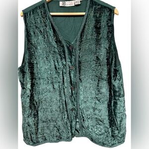Dimanche Vintage Vest Green Velvet Embroidered Cottagecore Grandmacore Large